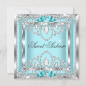 Sweet 16 16 Aquamarin Blue Silver Diamond Party 2I Einladung (Vorderseite)