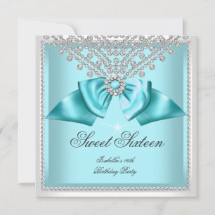Sweet 16 16 Aquamarin Blue White Diamond Party 3d Einladung