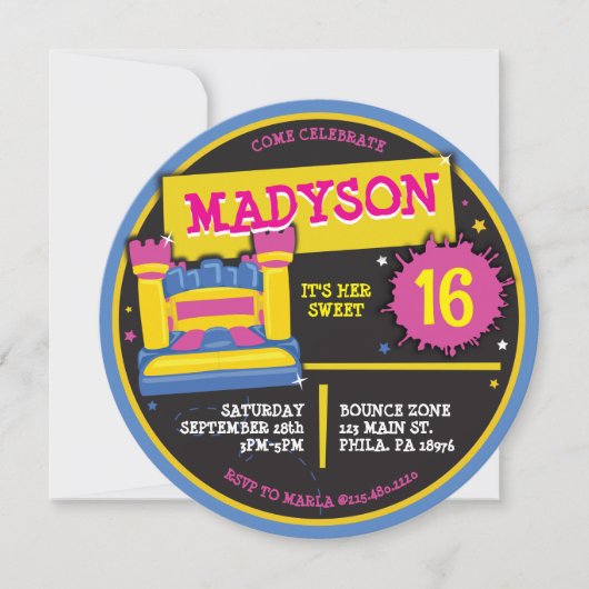 Sweet 16 16 BOUNCE HOUSE CASTLE PRINCESS Einladung (Vorderseite)