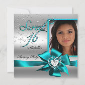 Sweet 16 16 . Geburtstag Blue Silver Foto Einladung (Vorderseite)