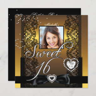 Sweet 16 16 . Geburtstag Gold Black Lace Foto Einladung