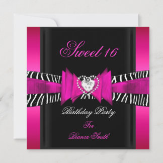 Sweet 16 16 . Geburtstag Hot Pink Black Zebra Einladung