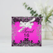 Sweet 16 16 . Geburtstag Hot Pink White Lace Einladung (Stehend Vorderseite)