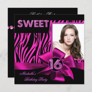 Sweet 16 16 . Geburtstag Hot Pink Zebra Foto Einladung