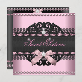 Sweet 16 16 . Geburtstag Pink Black Lace Bow Einladung