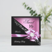 Sweet 16 16 . Geburtstag Pink Black Pearl Einladung (Stehend Vorderseite)