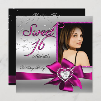 Sweet 16 16 . Geburtstag Pink Silver Foto Einladung