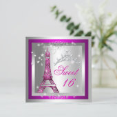 Sweet 16 16 . Geburtstag Pink Tiara Eiffelturm Einladung (Stehend Vorderseite)