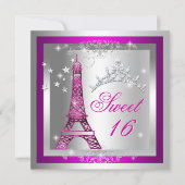 Sweet 16 16 . Geburtstag Pink Tiara Eiffelturm Einladung (Vorderseite)