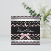 Sweet 16 16 . Geburtstag White Pink Black Einladung (Stehend Vorderseite)