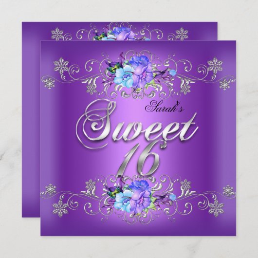 Sweet 16 16 . Geburtstag White Purple Flowers Einladung (Vorne/Hinten)