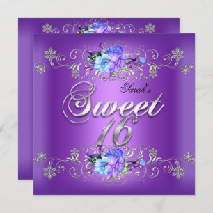 Sweet 16 16 . Geburtstag White Purple Flowers Einladung
