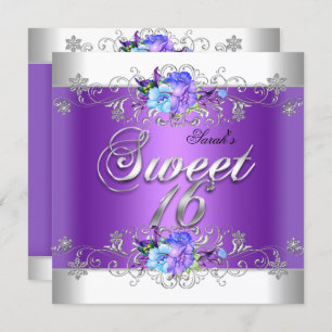 Sweet 16 16 . Geburtstag White Purple Flowers Einladung