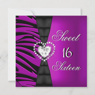 Sweet 16 16 Geburtstagsparty Pflaume Zebra Pink 2 Einladung