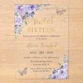 Sweet 16 16 Lila Lilac Floral Butterfliegen Acryleinladungen (Vorderseite)