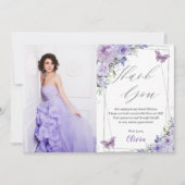 Sweet 16 16 Lila Lilac Floral Butterfliegen Dankeskarte (Vorderseite)