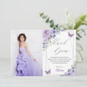 Sweet 16 16 Lila Lilac Floral Butterfliegen Dankeskarte (Stehend Vorderseite)