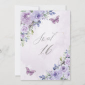 Sweet 16 16 Lila Lilac Floral Butterfliegen Dankeskarte (Rückseite)