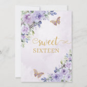 Sweet 16 16 Lila Lilac Floral Butterfliegen Einladung (Rückseite)