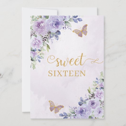 Sweet 16 16 Lila Lilac Floral Butterfliegen Einladung (Rückseite)