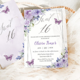 Sweet 16 16 Lila Lilac Floral Butterfliegen Einladung