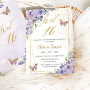 Sweet 16 16 Lila Lilac Floral Butterfliegen Einladung