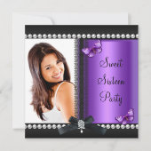 Sweet 16 16 Lila Schwarzer Schmetterling Einladung (Vorderseite)
