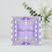 Sweet 16 16 Lila Silver Diamond Party 3I Einladung (Stehend Vorderseite)