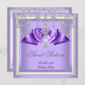 Sweet 16 16 Lila Weißer Diamant Party 2F Einladung (Vorne/Hinten)