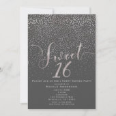 SWEET 16 16 Moderne Silver Gray Confetti Einladung (Vorderseite)