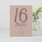 Sweet 16. 16 Party Pink Blush Rose Glitzer Einladung (Stehend Vorderseite)