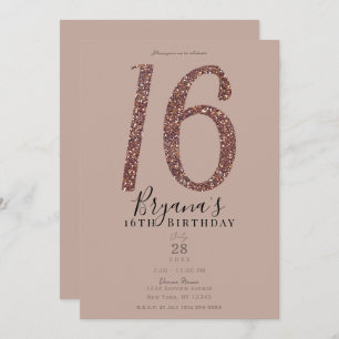 Sweet 16. 16 Party Pink Blush Rose Glitzer Einladung