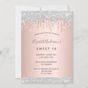 Sweet 16 16. Party silber Glitzer rosa Rosa Gold Einladung