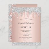 Sweet 16 16. Party silber Glitzer rosa Rosa Gold Postkarte (Vorne/Hinten)