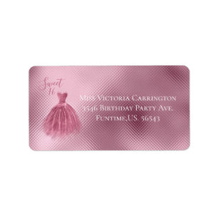 Sweet 16 16 Rosa Glitzer Kleid Elegantes Party Adressaufkleber