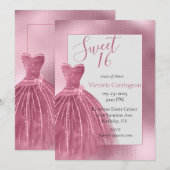 Sweet 16 16 Rosa Glitzer Kleid Elegantes Party  Einladung (Vorne/Hinten)