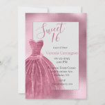 Sweet 16 16 Rosa Glitzer Kleid Elegantes Party  Einladung<br><div class="desc">Ein wunderschönes Imitat metallische Textur Hintergrund mit einem hübschen rosa Glitzer Tulle Party Kleid,  Abend,  das kalt und glitzernd ist nur für die Mädchen sechzehnten Geburtstagsparty.  So hübsch für diesen besonderen Tag. Begleitmaterial verfügbar.  Zazzle bietet 100% Kundenzufriedenheit.</div>