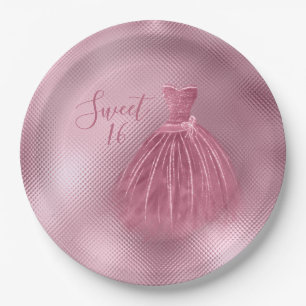 Sweet 16 16 Rosa Glitzer Kleid Elegantes Party Pappteller