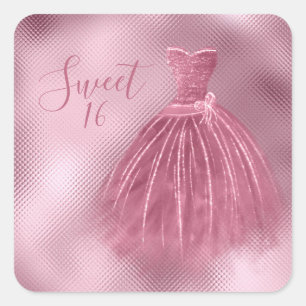 Sweet 16 16 Rosa Glitzer Kleid Elegantes Party Quadratischer Aufkleber