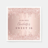 Sweet 16 16. Rose Gold Glitzer Monogramm Serviette (Vorderseite)