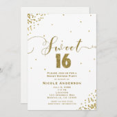 SWEET 16 16 White & Gold Confetti Ecken Einladung (Vorne/Hinten)