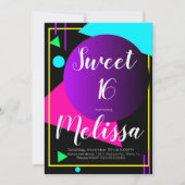 Sweet 16 80er Bio Neon glühen im dunklen Party Einladung (Vorderseite)