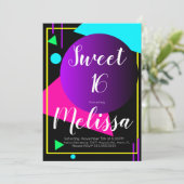 Sweet 16 80er Bio Neon glühen im dunklen Party Einladung (Stehend Vorderseite)