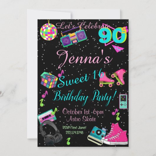 Sweet 16, 80's Invitation, Back to the 80s, Einladung (Vorderseite)