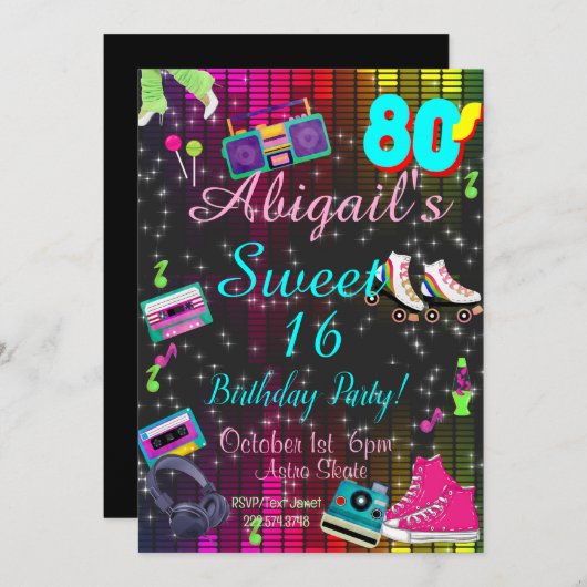 Sweet 16, 80's Invitation, Back to the 80s, Einladung (Vorne/Hinten)
