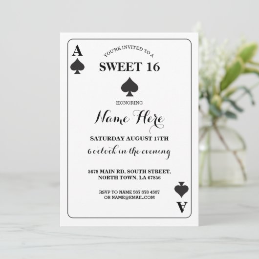 Sweet 16 Ace of Spades Playing Card Vegas Geburtst Einladung (Stehend Vorderseite)
