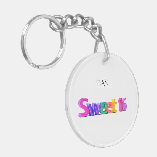Sweet 16 Acryl Schlüsselanhänger, personalisierter Schlüsselanhänger (Vorderseite links)