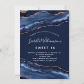 Sweet 16 agate Marmor Marmor Blau Rose Gold Einladung (Vorderseite)