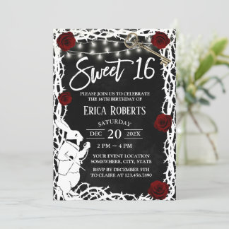 Sweet 16 Alice im Wunderland Thorn & Rose Blume Einladung