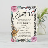 Sweet 16 Alicen im Wunderland Blumenthorn Gerahmt Einladung (Stehend Vorderseite)